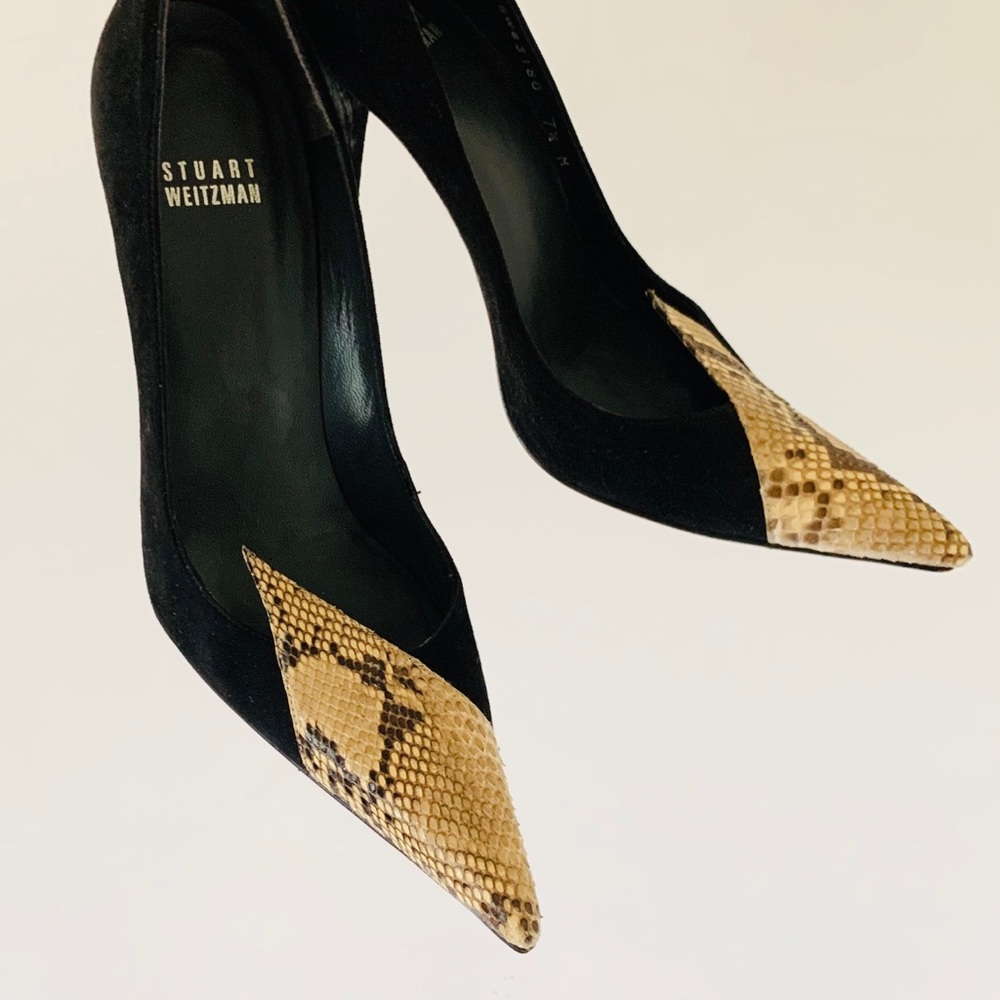 Stuart Weitzman Suede & Python Avant-Garde Heels - image 1